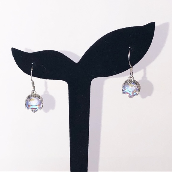 <CLEARANCE>925 Sterling Silver Round Moonstone Drop Earrings - Picture 3 of 9